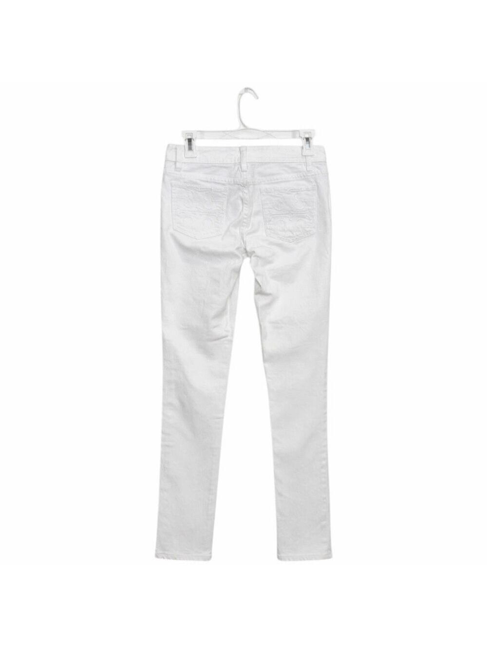 Tory Burch White Super Skinny Low Rise Stretch Jeans Gold Logo Size 25 - Picture 2 of 10